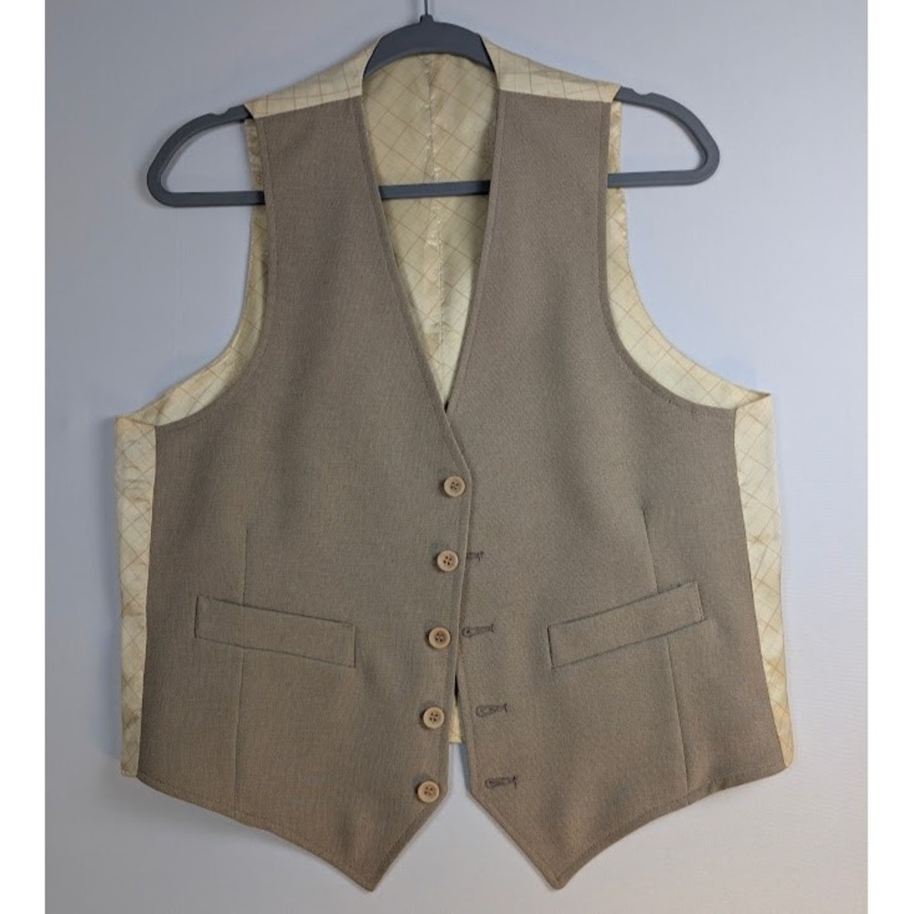 VTG 70s Reversible Suit Vest Mens M Brown Plaid Working Pockets 38" Chest EUC - Picture 4 of 9